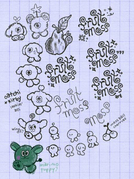 sketches i did trying to figure out a logo for fruitmoss